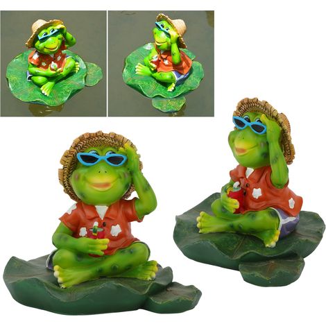 Figura de rana – Escultura decorativa de resina con forma de rana para jardín y estanque – Modelo flotante y adorable – 20 x 16,5 cm – 557 g (1/5)