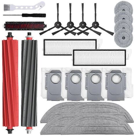 Pièces détachées pour aspirateur robot Roborock S8 MaxV Ultra/G20S : brosses latérales principales, lingettes de nettoyage, filtres HEPA, sacs à poussière et accessoires.