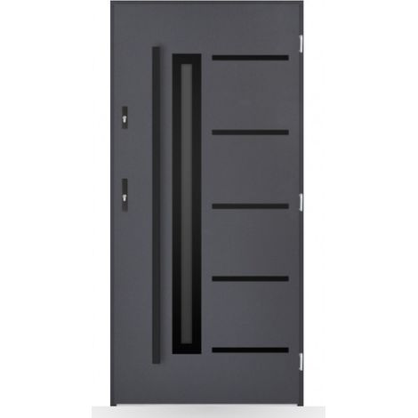 Porte d'entrée Constance 80-90-100cm en acier - Couleur: Anthracite - Poussant: Gauche - Dimensions: 80 cm