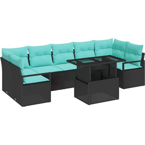 Set Divano da Giardino 8 pz 7-Numero di posti Nero e Blu vidaXL (1/5)