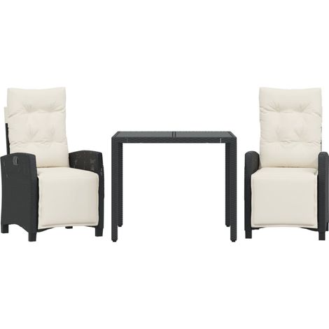 Maison Exclusive - 3-tlg. Garten-Essgruppe mit Kissen Schwarz Pol