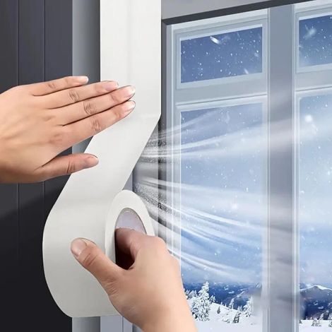 Lot de 2 Ruban d'étanchéité pour fenêtres, joint d'étanchéité pour climatiseur de autour du cadre, 5cm x 5m, étanche pour conduits, réparation(blanc)