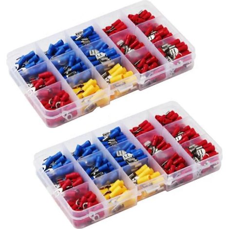 Kit de 560 connecteurs de câble isolés assortis : cosses roulées, cosses à fourche, cosses à œillet, cosses à sertir pour câbles électriques. (1/5)