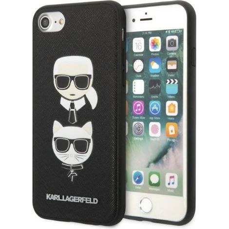 Karl Lagerfeld KLHCI8SAKICKCBK iPhone 7/8 / SE 2020 / SE 2022 schwarze/schwarze Hartschalen-Hülle Saffiano Karl&Choupette Head (1/5)