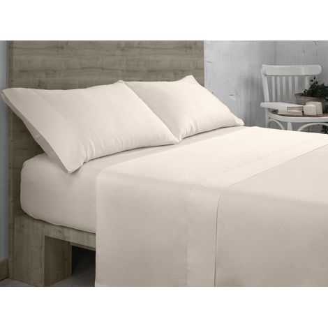 Juego de sábanas de algodón orgánico color natural. Acabado en vainica. Cama de 105 cm. 3 piezas (1/5)