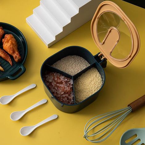 Gewürzbox mit 4 Fächern, Mehrkammer-Gewürzglas, Aufbewahrungsbehälter für Salz, Zucker und Gewürze.