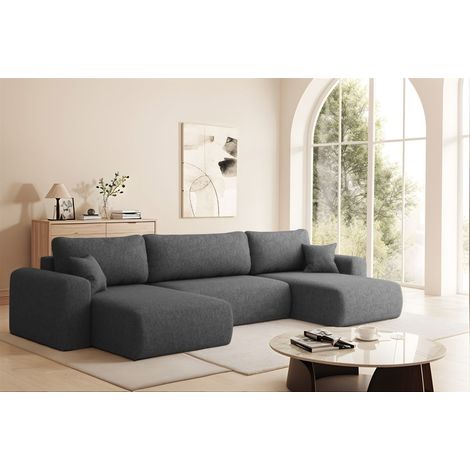 Wohnlandschaft Sofa mit Schlaffunktion FLORA Stoff Verita Dunkelgrau