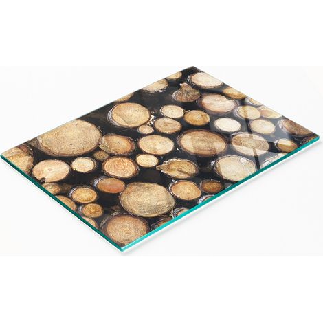 Tabla de cortar decorativa para cocina con dise帽o de troncos de vidrio templado, 80x52 cm.