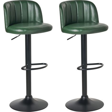 Conjunto de 2 sillas de bar giratorias con reposapiés altura ajustable retro tapizado de piel sintética verde oscuro Vlore