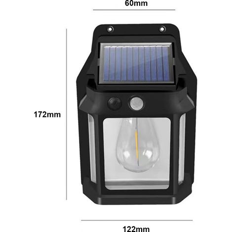 Ortviai Applique murale solaire avec détecteur de mouvement et de luminosité, 3 modes d'éclairage, IP65, noir (1/3)