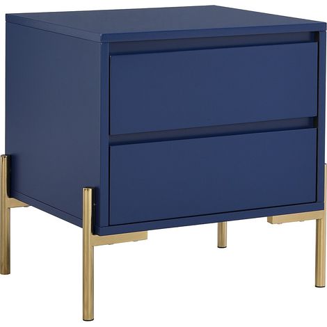 Comodino 2 cassetti MDF e Metallo Blu laccato e Dorato - KORASA di PASCAL MORABITO