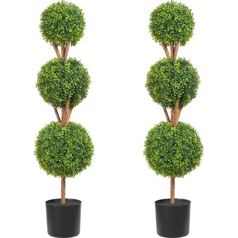 Buis Topiaire Artificiel 122 cm Boule de Buis Artificiel Extérieur 2 Fausses Plantes 10 Feuilles Remplaçables 2 Lumières LED Sans Batterie pour Décoration Intérieur Jardin Terrasse Balcon Entrée (1/5)