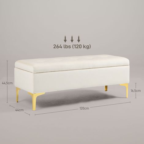 Banc avec rangement Banc rembourré pieds métalliques en velout Banquette de lit pour salon Couloir de chambre 120 x 44 x 44,5 cm Beige