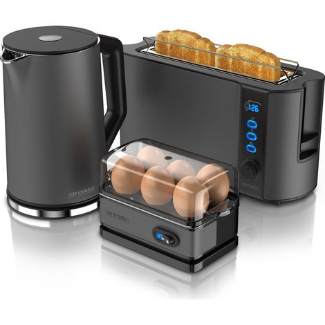 Arendo Frühstücks Set in Grau - Wasserkocher / Langschlitz Toaster / Eierkocher (1/5)
