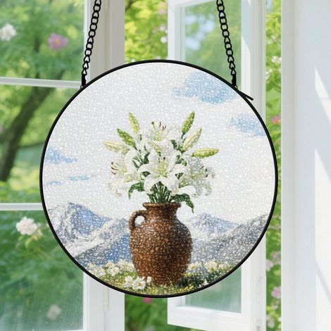 15cm Suspension décorative vitrale pour fenêtre, décoration suspendue, motif floral, cadeau pour amateurs de fleurs, anniversaire pour amoureux, amis, famille et professeur (1/5)