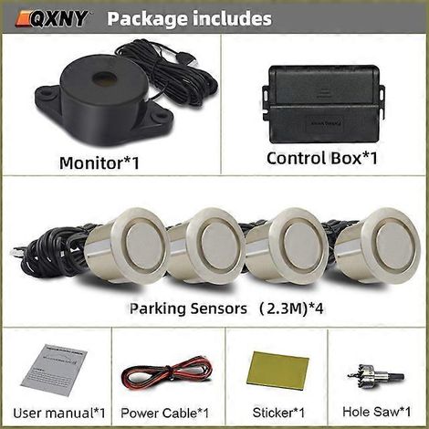 Système de radar de recul Parktronic pour voiture avec 4 capteurs de stationnement, alarme sonore et détecteur de mouvement arrière (sans écran). (1/5)