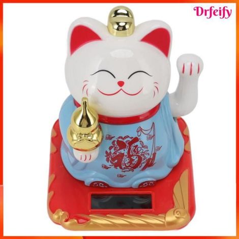 Maneki Neko - Ornement Chat Porte-Bonheur Solaire - Détection Lumière Automatique - Plastique Bleu - 10,5 x 9,5 x 8,5 cm - 1 Pièce (1/5)