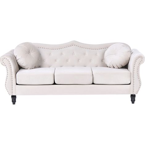 Sofá de terciopelo 3 plazas glamuroso sala de estar con ribete de tachuelas y capitoné beige claro Skien (1/5)