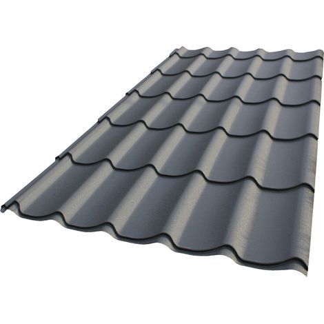 Plaque acier galvanisé laqué mat aspect tuile L 1,95 m / l 1,04 m - Coloris - Gris anthracite mat, Largeur - 1,04 m, Longueur - 1,95 m