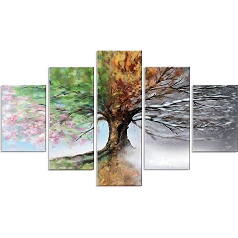 Lupia - Quadro Moderno 5 pezzi in legno VOGUE 66X115 cm QUATTRO STAGIONI, per soggiorno, camera da letto
