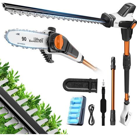 Taille-haie sans fil 2-en-1 avec batterie 2.0Ah – Lame 47 cm – Tête inclinable pour coupes précises – LITHELI