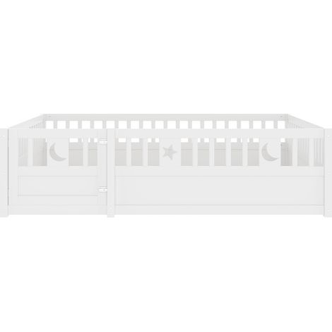 Cama infantil con barreras 140 x 190 cm de madera blanca con estrellas y luna, sin somier (1/5)