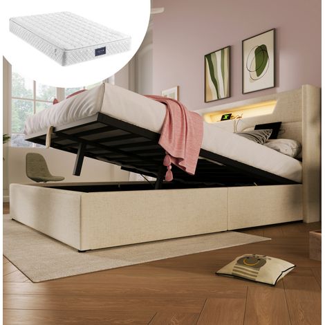 lit double lit coffre rangement 160x200 beige OKMYHOME