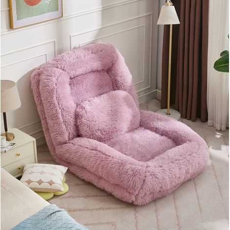 Canapé de sol convertible 5 positions 102x89x88 cm, sofa pliable relax pour salon, polyester clair - rose (1/5)