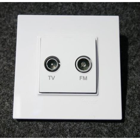 Prise TV-FM derivation blanc polaire complet avec support et plaque ALTIRA SCHNEIDER (1/2)