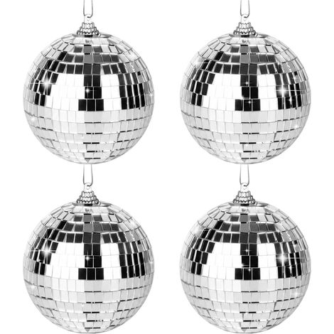 Boule Disco Miroir - Lot de 4 - 10 cm - Verre Résistant - Effet Lumineux 360° - Pour Fête Mariage Noël (1/5)