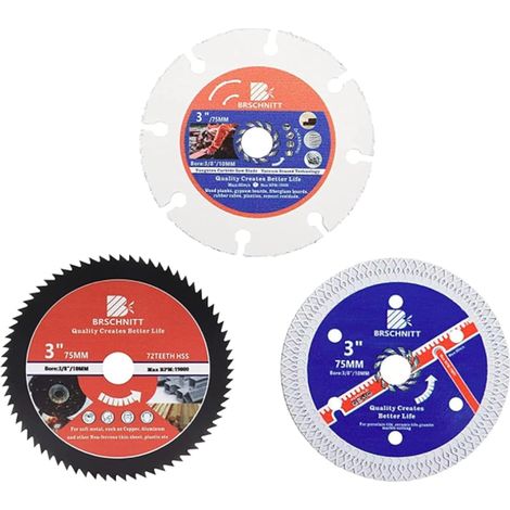 Diamond Saw Blades for Cutting Wood Metal Stones,3pcs 3inch（75mm） with Arbor10mm Dry/Wet Diamond Cutting Disc for Granite Marble Stone (1/4)