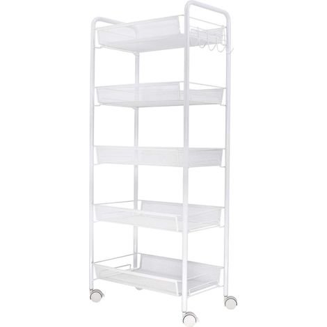 Petit chariot de rangement alimentaire, étagère de cuisine, étagère de rangement au sol à plusieurs niveaux, roulettes mobiles, rangement multifonctionnel pour les collations et autres en-cas. (1/5)