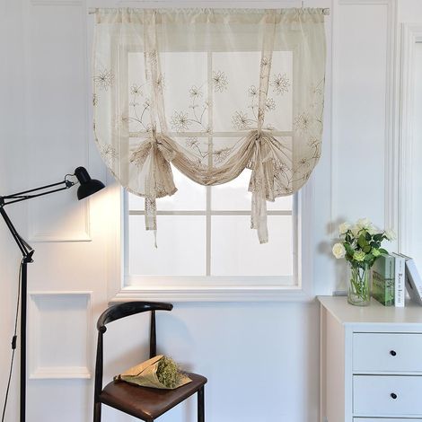 46x63 Pouces Brodé De Cuisine En Voile Tie Up Sheer Curtain Flowers (117x160cm) (1/5)