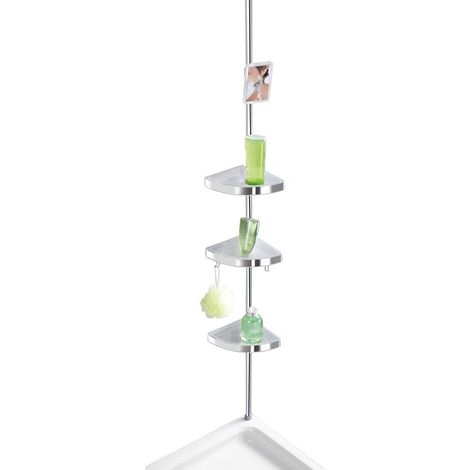 Étagère d'angle de Douche télescopique Premium,3 Paniers de Douche Fixation sans perçage,Fixation par Torsion et réglable en Hauteur,Aluminium - Plastique,27,5x70-260x20 cm,Brillant (1/5)