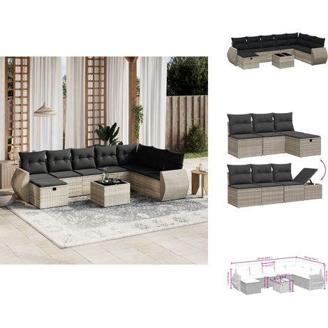 Salon de jardin 9 pcs avec coussins gris clair résine tressée - Ensemble De Canapés De Jardin - Ensembles De Canapés De Jardin - Ensemble De Canapés D'extérieur - Ensemble De Canapés De Patio (1/4)