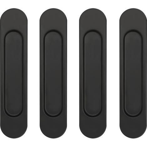 Ensemble de 4 poignées de porte intérieures coulissantes ovales auto-adhésives noires - Installation sans perçage, en alliage d'aluminium