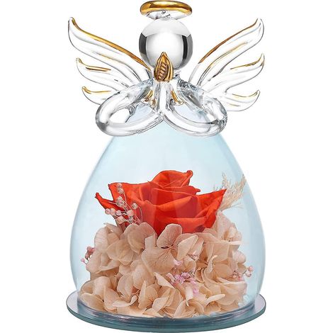 Geschenk zum Muttertag oder Geburtstag: Engelsfigur aus Glas, verziert mit hübschen lila Blumen – 11 x 7,5 cm – Orangefarbener Engel (1/5)