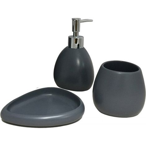 Set 3 accessoires salle de bain gris anthracite - LARA
