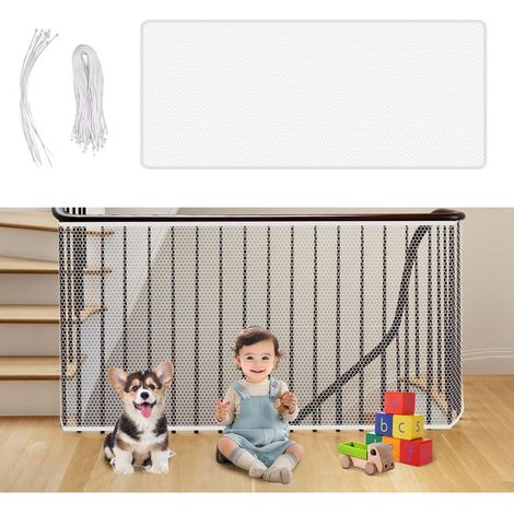 Filet de protection, pour escaliers, enfants, 80 cm x 3 m, filet de sécurité, pour bébés et animaux domestiques, balcon, chat, rampe, blanc (1/5)