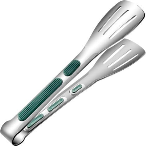 Pince de cuisine en acier inoxydable, longue, robuste et ergonomique, idéale pour la cuisine. Compatible lave-vaisselle, 23 cm (poignée en silicone, taille moyenne). (1/5)