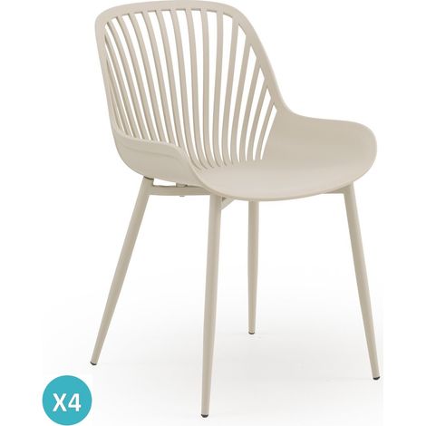 Ensemble de 4 chaises en polypropylène couleur crème avec pieds en métal (1/5)