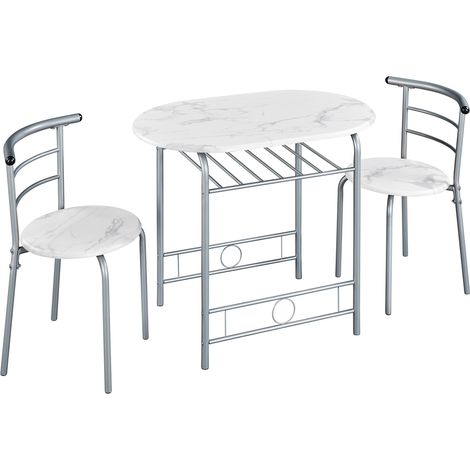 Yaheetech – Ensemble table ronde avec 2 chaises en bois MDF et métal – Porte-bouteilles intégré – Dimensions 90 × 53 × 75,5 cm – Pour petits espaces