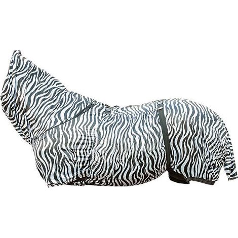 165 cm, Noir et blanc 1291: Couverture anti-mosque pour cheval avec motif zébré sur le cou et le ventre