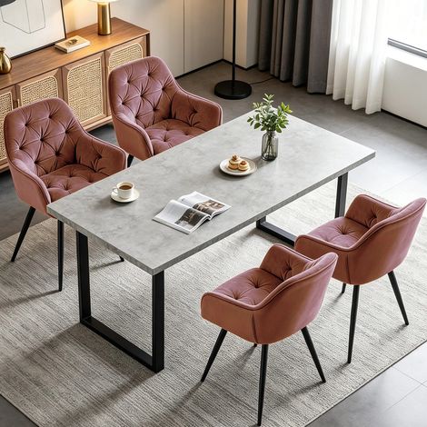 AINPECCA 4X Dining Chairs Velvet Armchair Stylish Tub Chairs with Metal Legs Upholstered Seat for Living Room/Kitchen/Counter Lounge Rose