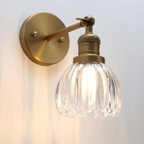 Indoor Wall Light, Cable Indoor Wall Light Brass  Vintage Bathroom Lamp with Glass Shade, Tulips Flower, E27 Light Fixture for Living Room, Bedroom, Kitchen, Hallway, Home (1/5)