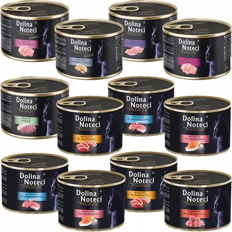 DOLINA NOTECI Premium Nassfutter für Katzen, Geschmacksmischung, 12 x 185 g, getreidefrei