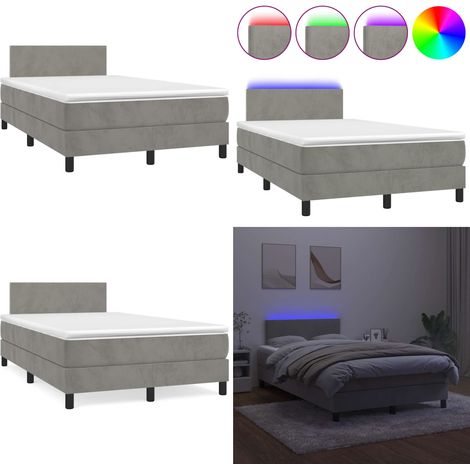 Sommier à lattes de lit avec matelas LED gris clair 120x190 cm - Lit Plateforme - Lit Design - Lit Capitonné - Lit Velours - Lit Avec Éclairage Led - Home & Living (1/5)