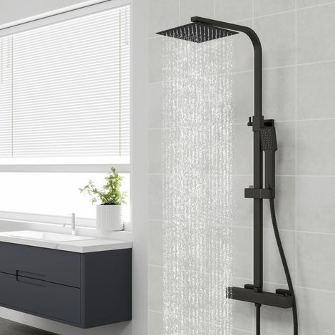 Columna de Ducha Termostática Ducha Casa Negro Mate Alcachofa Cuadrada Grande Barra Regulable 73-115cm Sistema de Ducha Superior (1/5)