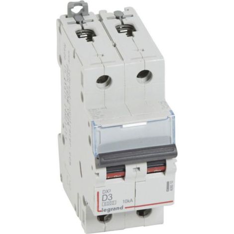 Disjoncteur DX³6000 10kA arrivée haute et départ bas à vis 2P 230V à 400V - 3A - courbe D - 2 modules - LEGRAND