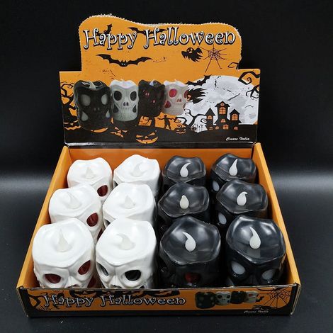 Moule À Bougie Électronique - Lumière LED Sans Flamme - Décoration De Table Pour Halloween - Citrouilles Et Crânes - Lot De 12 Pièces (1/3)